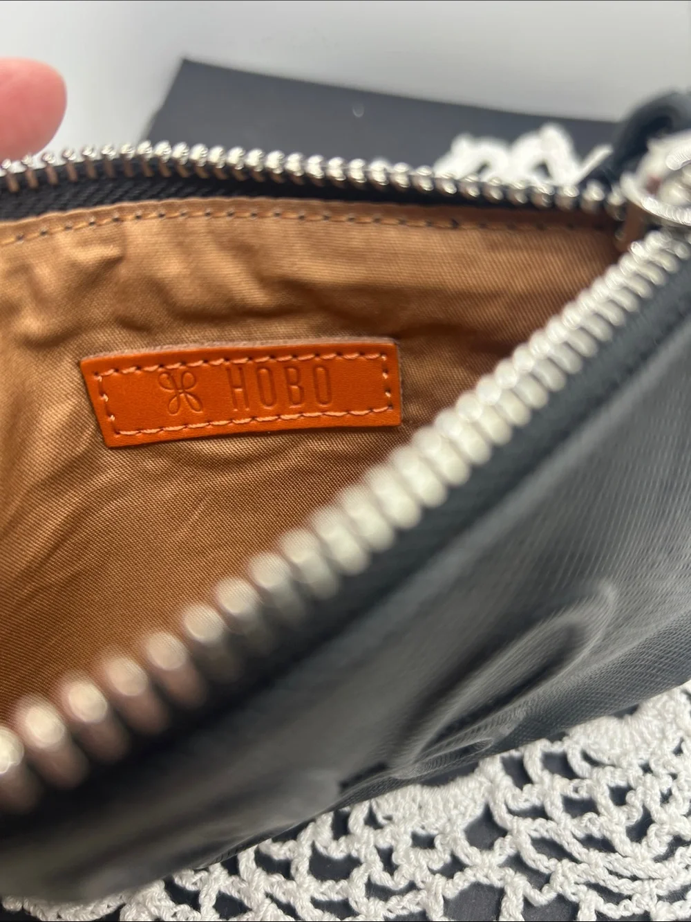 HOBO Black Embossed Logo Wristlet Pouch